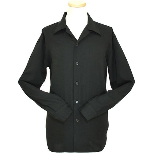 Pronti Solid Black Long Sleeve Microfiber Casual Shirt S247